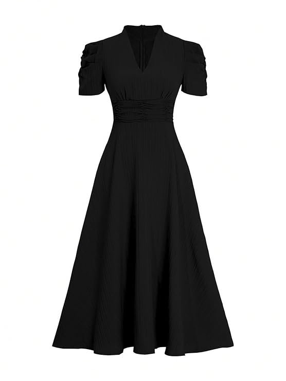 Shasmi Girl's & Women's Solid Color V-Neck A-Line Maxi Dress for Women - Image 4