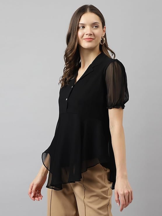 KERI PERRY Women's Georgette Solid Flared Western Regular Fit Top - Image 4