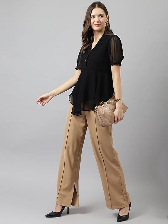 KERI PERRY Women's Georgette Solid Flared Western Regular Fit Top - Image 3