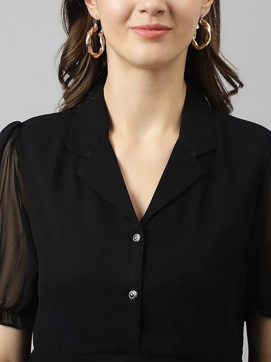 KERI PERRY Women's Georgette Solid Flared Western Regular Fit Top - Image 2