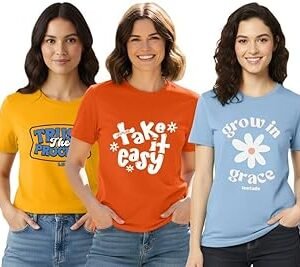 LEOTUDE Women Half Sleeve Loose Fit Cottonblend Multicolour Shirt Colorful Loose Fit Tshirt for Women